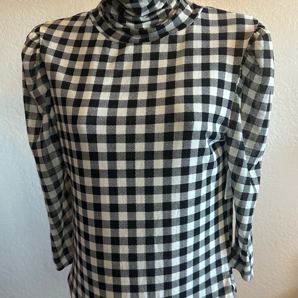 New Free People Sheet Black & White Turtleneck Blouse